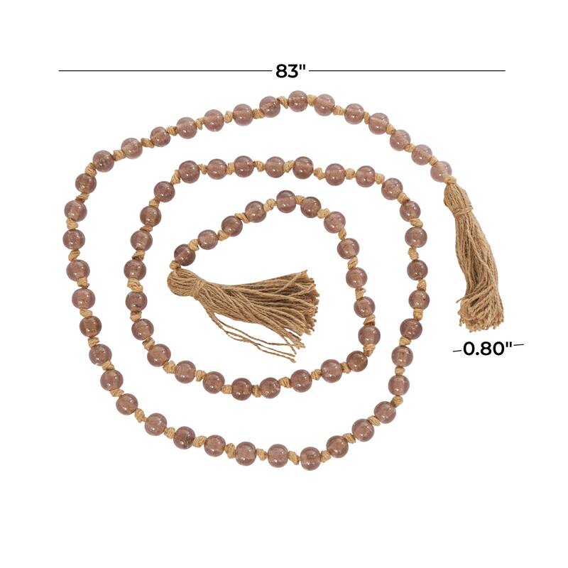 Glass Handmade Round Long Beaded Garland with Tassel with Knotted Brown Jute
