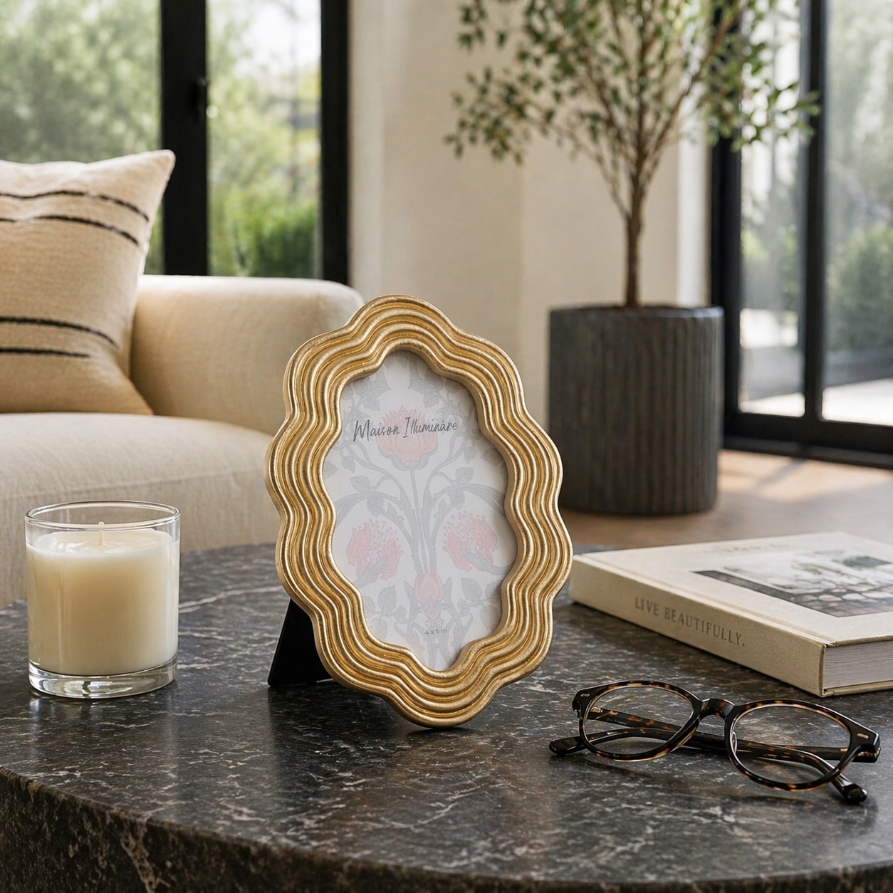 Modern Wavy Scalloped Resin Picture Frame - 8", Gold
