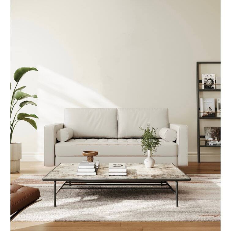 Stateside Mid-Century Square Arm Leather Covered Loveseat Sofa 59''