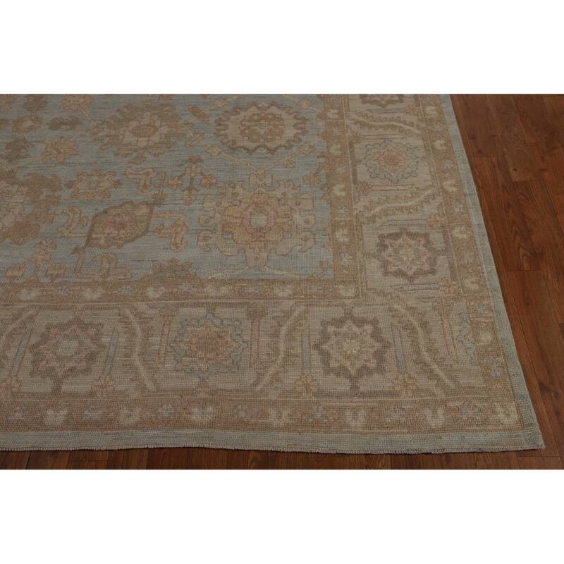 Vegetable Dye Oushak Turkish Rug Hand-Knotted Blue Wool Carpet - 8'11"x 11'8"