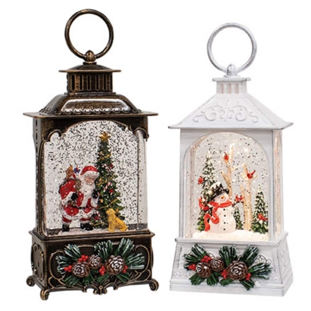 Winter Wonderland Spinning Water Globe Lanterns Set of 2 Christmas Holiday Decor with Lights - 2 Asstd
