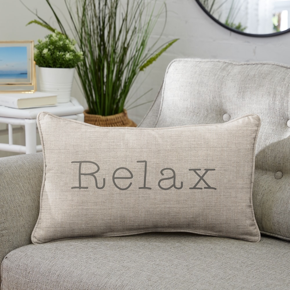 Sunbrella Canvas EMbroidered "Relax" Indoor/Outdoor 13x20 Corded Lumbar Pillow (Single)