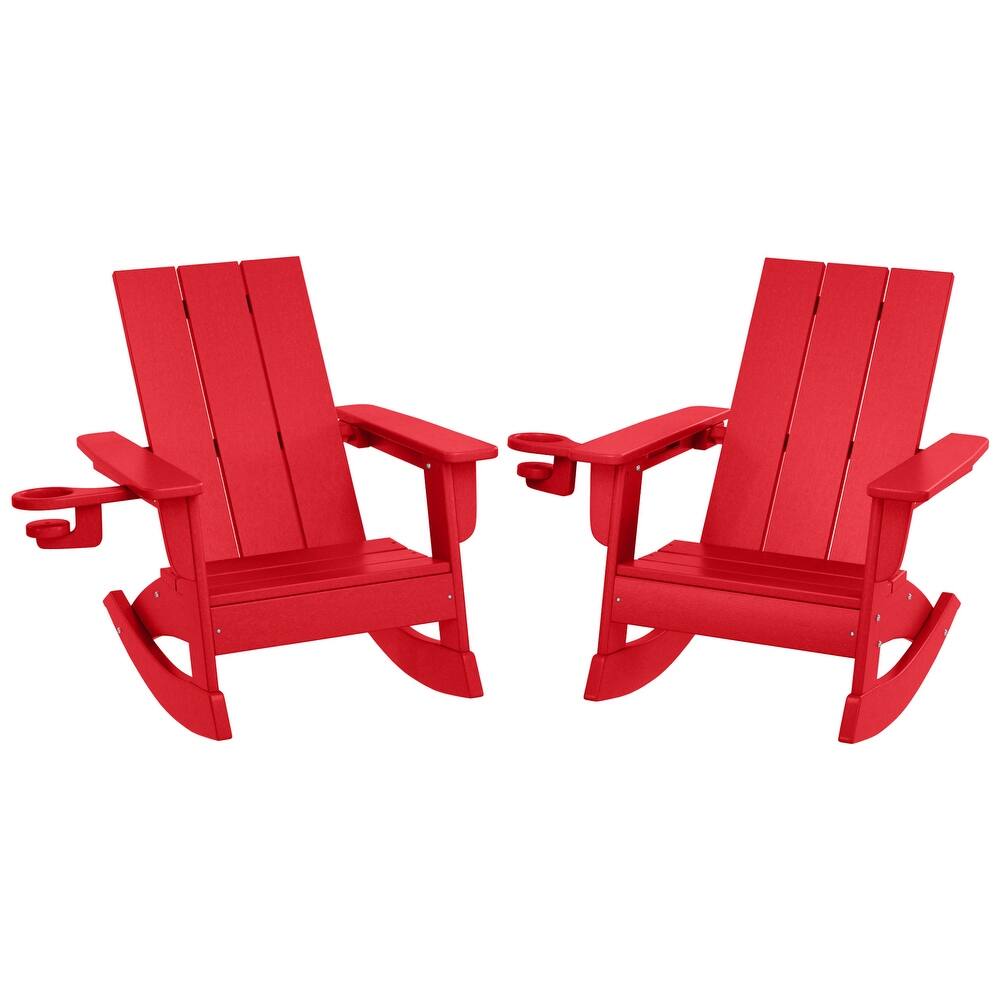 Shoreside Kids Outdoor Poly Adirondack Rocking Chair with Cup Holder (Set of 2)
