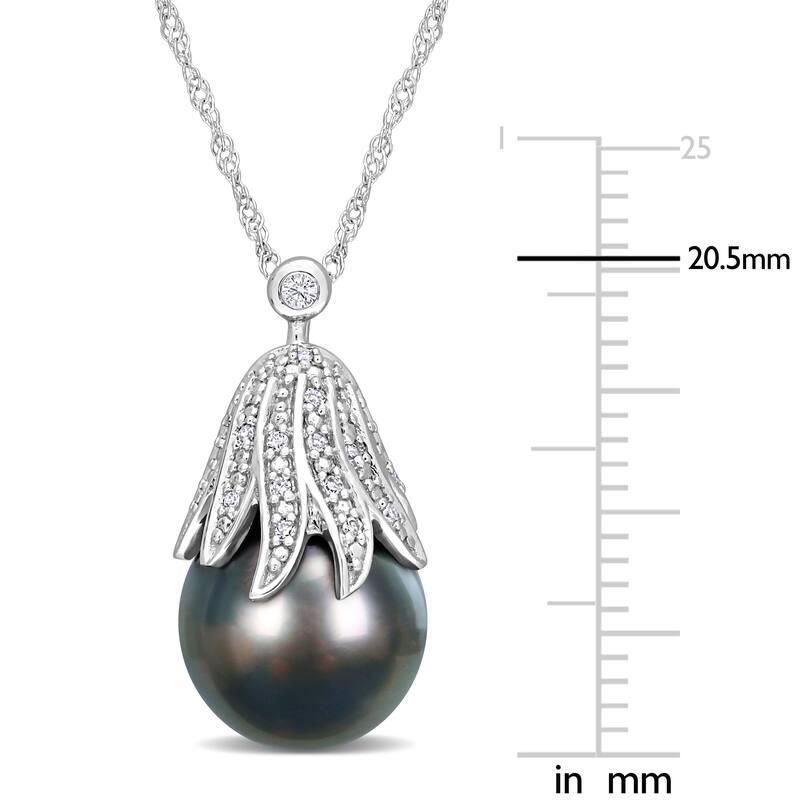 Miadora 10-11mm Black Tahitian Cultured Pearl & Diamond Accent 14k White Gold