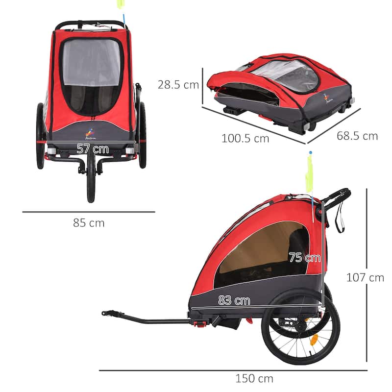Multi-Functional Bike Trailer for Kids, Twin Stroller & Jogger with 5-Point Harness, Premium Rubber Tires, and Foldable Design