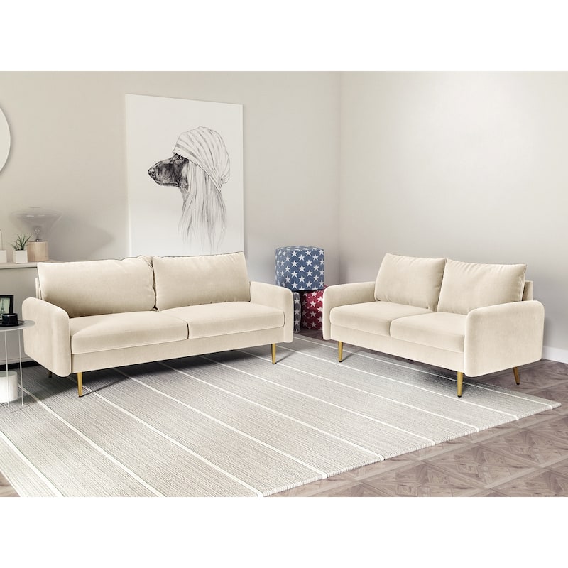 Velvet 2 Piece Loveseat and Sofa Living Room Set - Beige - 2 Piece