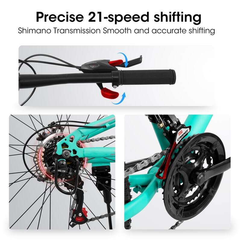 26 Inch Aluminum Frame, Mountain Cycling Bike 21-Speed Road Commuting Bicycle w/Shock Fork Plus Shock Absorber for Teens, Kids
