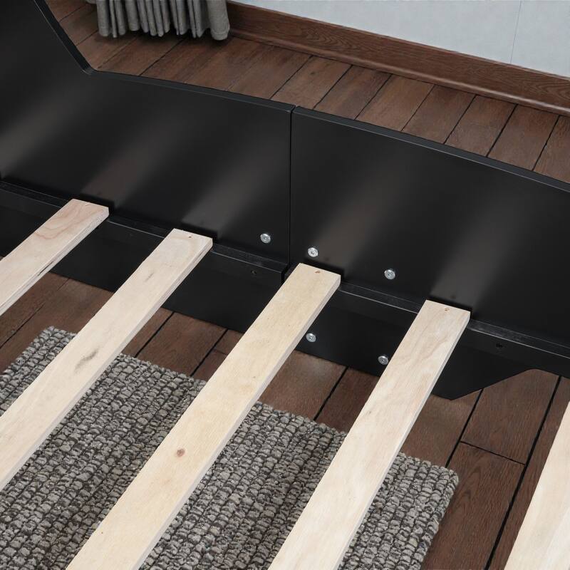 Race Car Platform Bed with Wheels, Kids Car-Shaped Bed Frame with Safety Rails