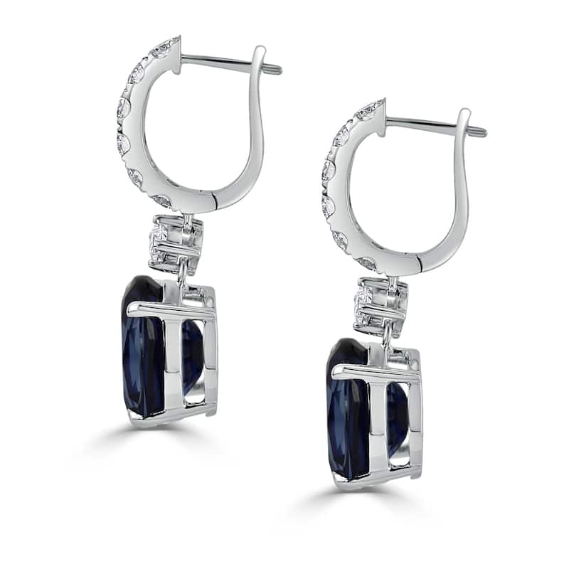 Auriya Fancy 13 7/8ct Blue Sapphire Oval and 1 1/4ctw Diamond Dangle Earrings 18k White Gold