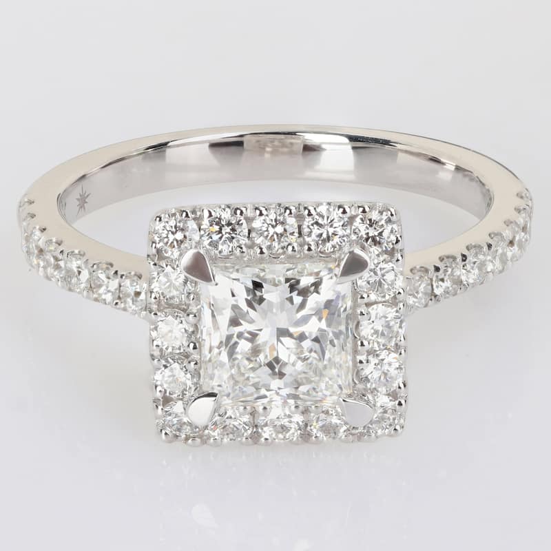 2ct TDW Princess-Cut Lab-Grown Diamond Halo Engagement Ring 14k White Gold