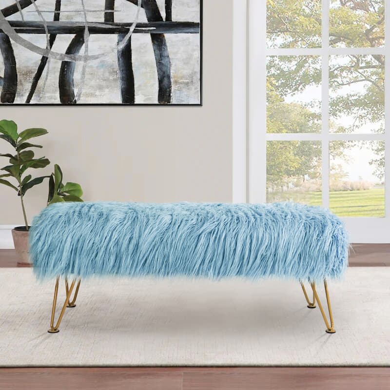 Home Soft Things Mongolian Ottoman Bench with Gold Metal Legs
