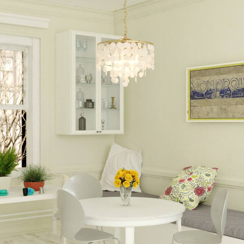 James Allan VXP33398 Calico 20" Wide 3 Light Capiz Shell Pendant