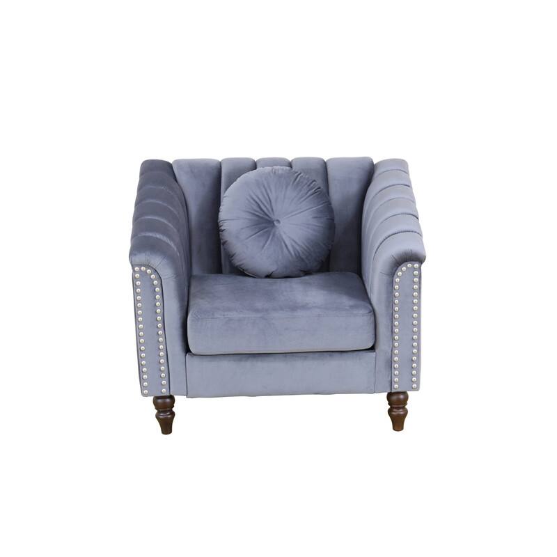 Modern Upholstered Single Sofa with Ergonomic Back & Solid Wood Legs