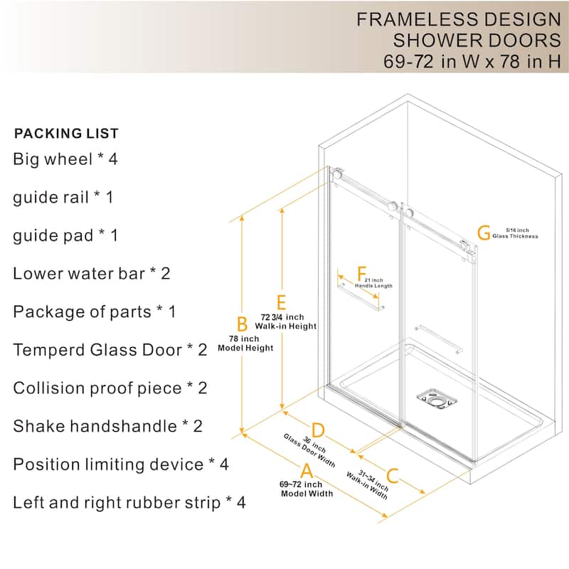 Double Sliding Door Frameless Corner Shower Enclosure with 5/16 in. Tempered Glass