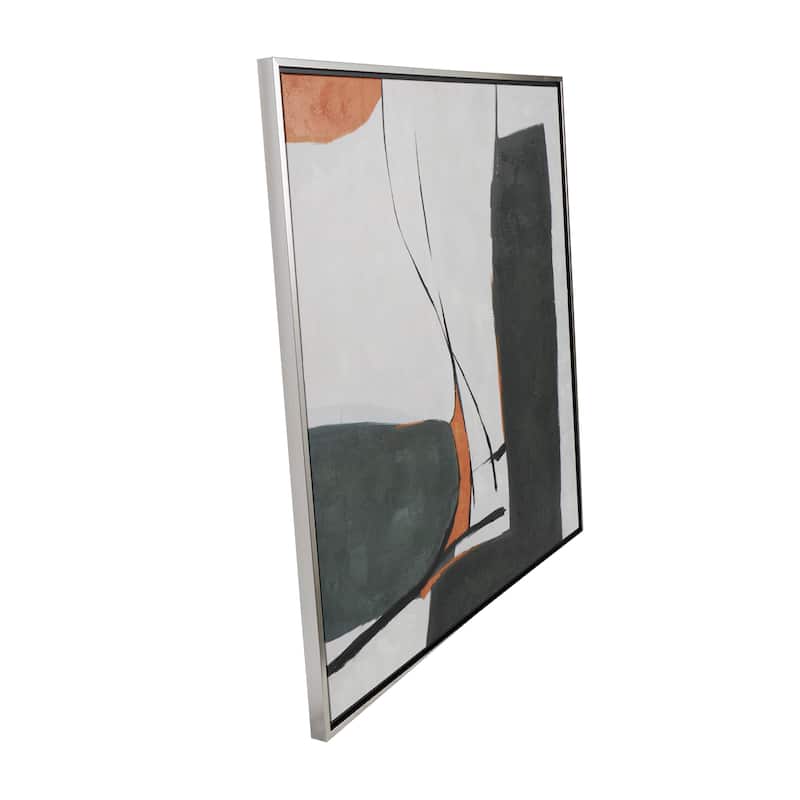 Canvas Abstract Lines and Shapes Framed Wall Art with Orange Accents - Green - Roche River Decor