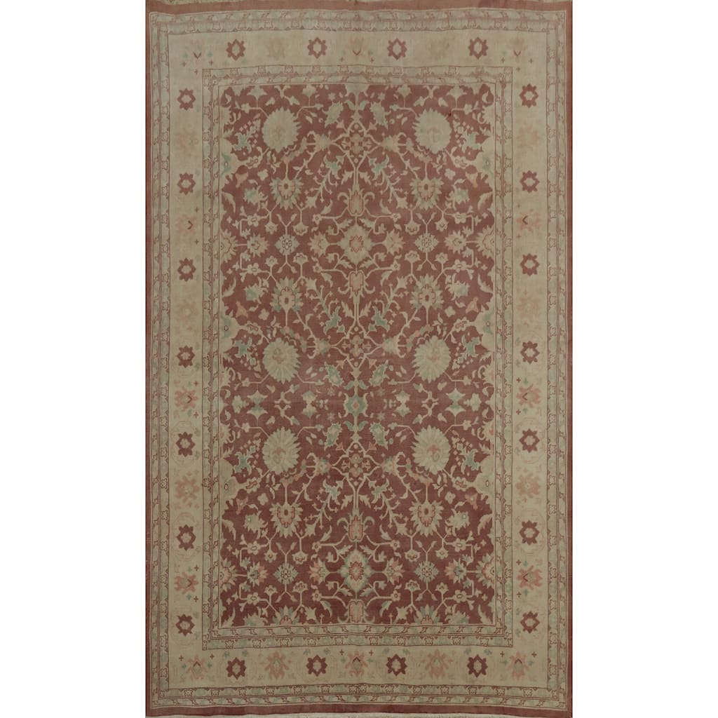 Hand Knotted Oriental 100% Wool Carpet Traditional All-Over Oranges & Rust Ziegler Area Rug - 9' 7'' X 6' 10''