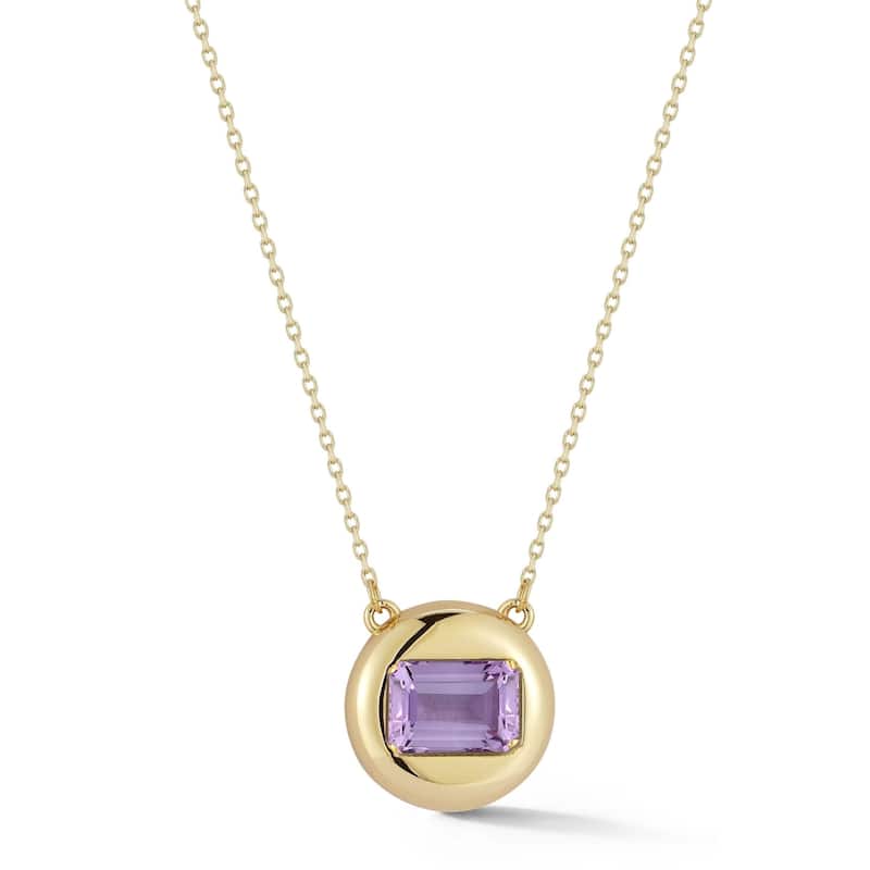 Soleil 14K Gold Gemstone Button Pendant Necklace - Amethyst