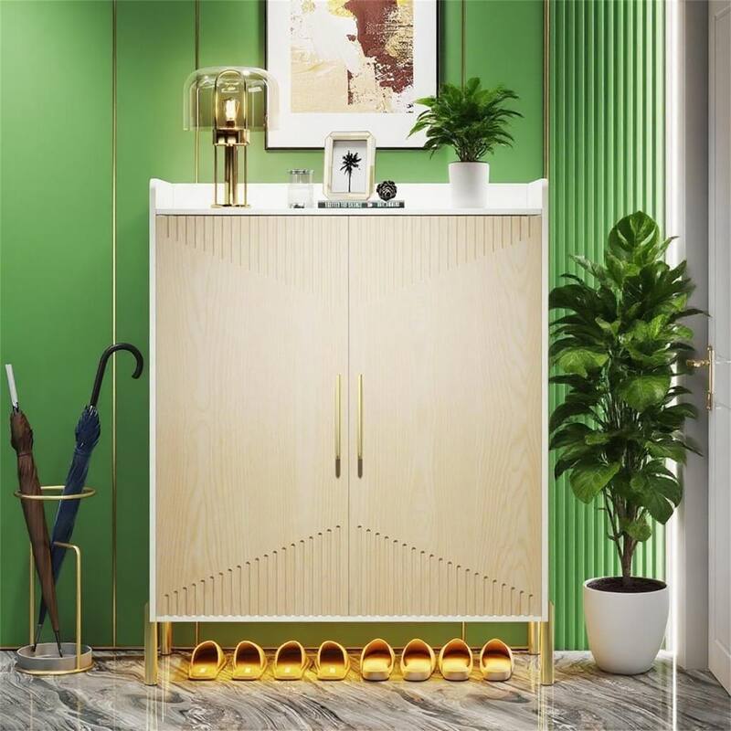 6-Tier Shoe Cabinet in White & Gold