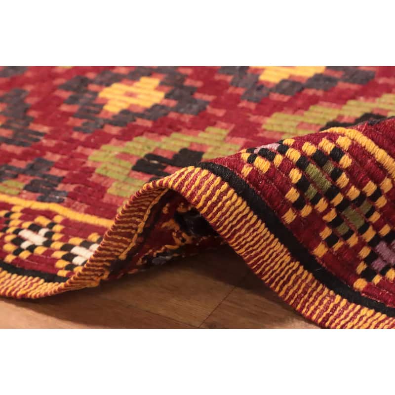 Hand Woven Oriental 100% Wool Carpet Southwestern Tribal Red Kilim Area Rug - 7' 4'' X 5' 5''