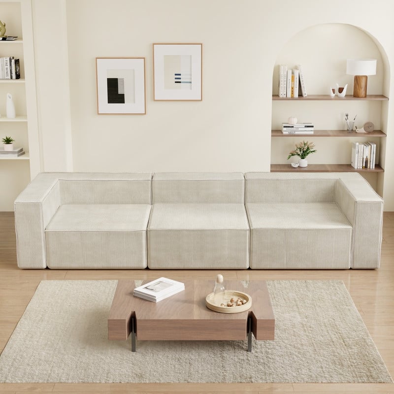 Module Corduroy Three Seater Compression Sofas - Beige Corduroy