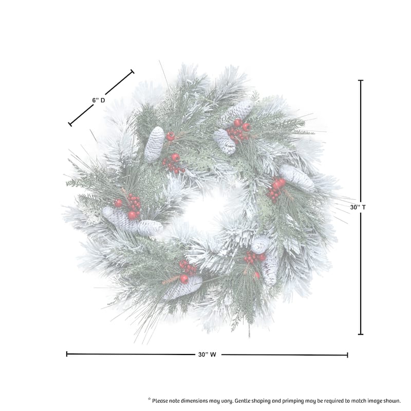 30" Frost Pine/Coneiterry Fresh Berry Wreath