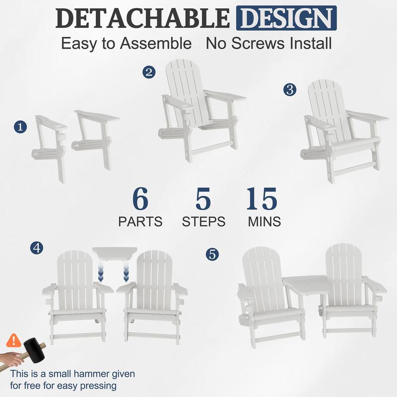 Outdoor All Weather Adirondack Chairs with Movable Footrests, Set of 5/3.