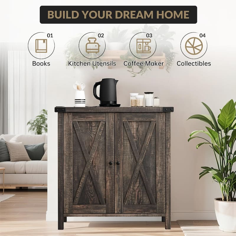 Storage Cabinet 15.7" d x 30" w x 31.5" h, Sideboard Buffet Cabinet with 2 Doors and Adjustable Shelves