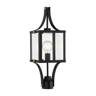 Raeburn 1-Light Outdoor Post Lantern in Matte Black and Weathered Brushed Brass