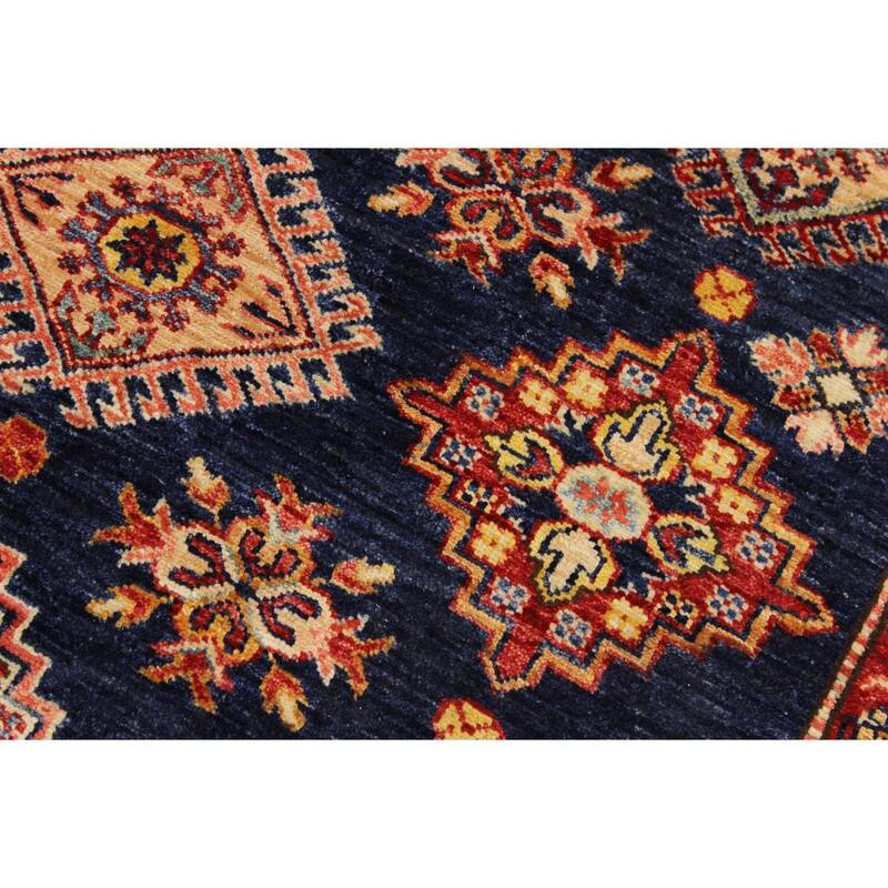 Caucasian Super Kazak Azalea Blue/Beige Hand Knotted Wool Rug - 8'10'' x 12'0''