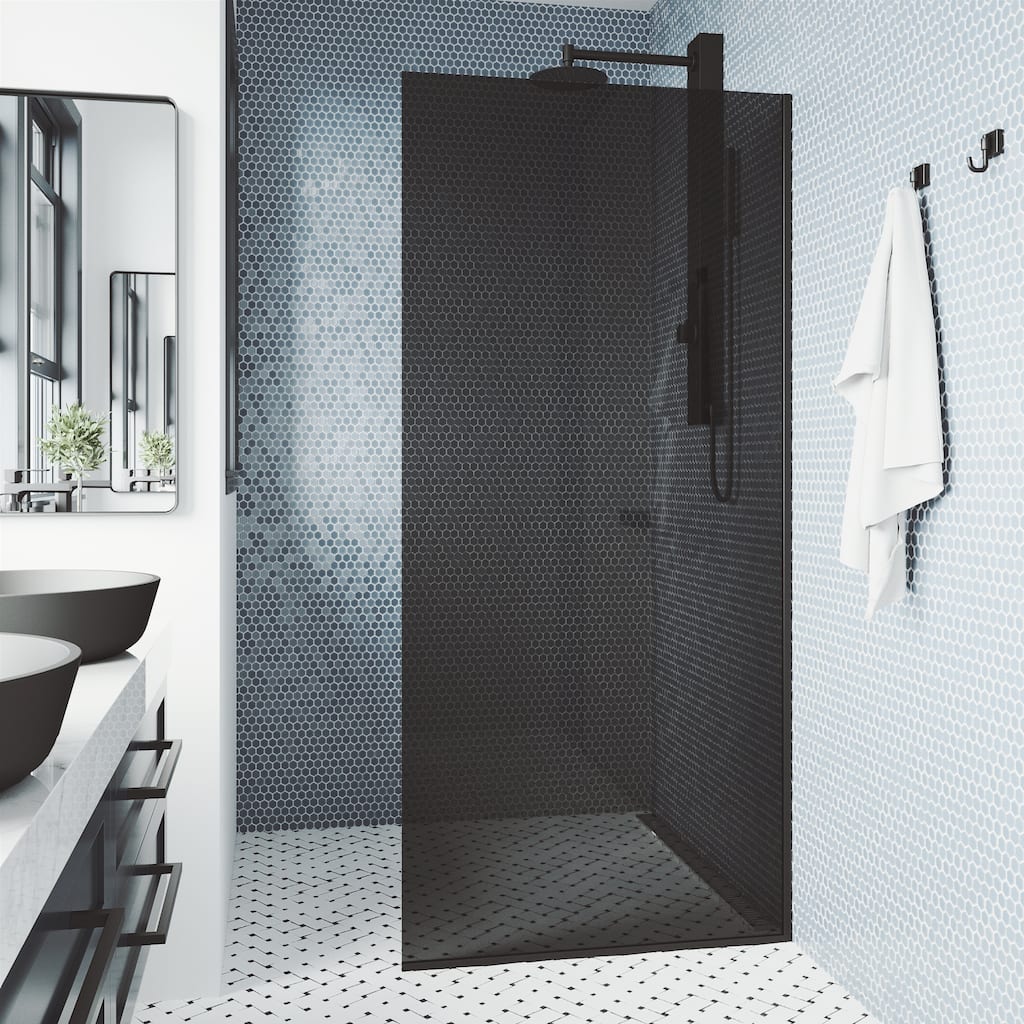 VIGO Zenith 34" W x 74" H Frameless Fixed Shower Screen in Matte Black