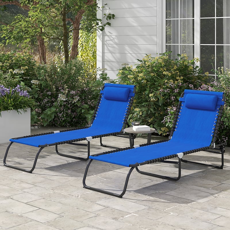 Outsunny 2 Folding Chaise Lounge Pool Chair Set, Patio Sun Tanning Chairs, Outdoor Lounge Chairs - Blue