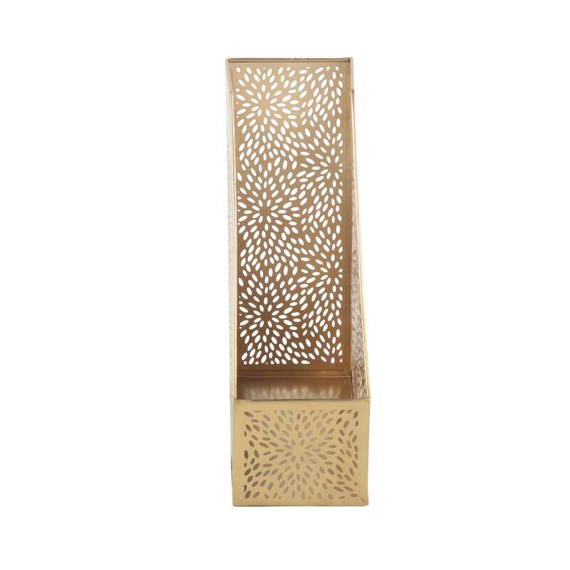 CosmoLiving by Cosmopolitan Gold Metal Single Slot Magazine Holder with Laser Carved Floral Design