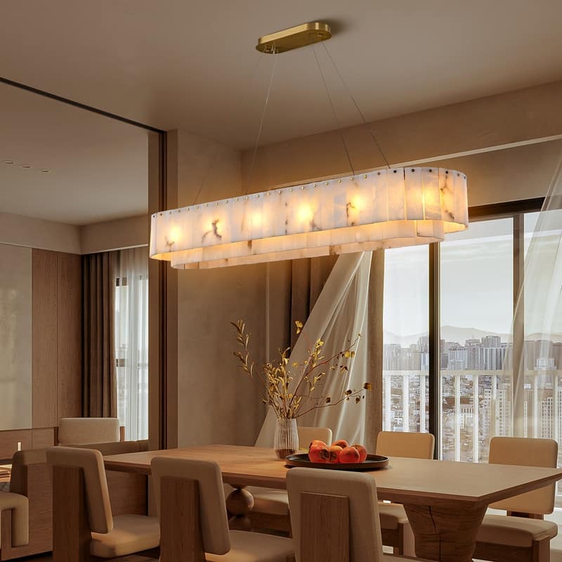 KAYLA 54in 14-Light White Alabaster Adjustable Chandelier
