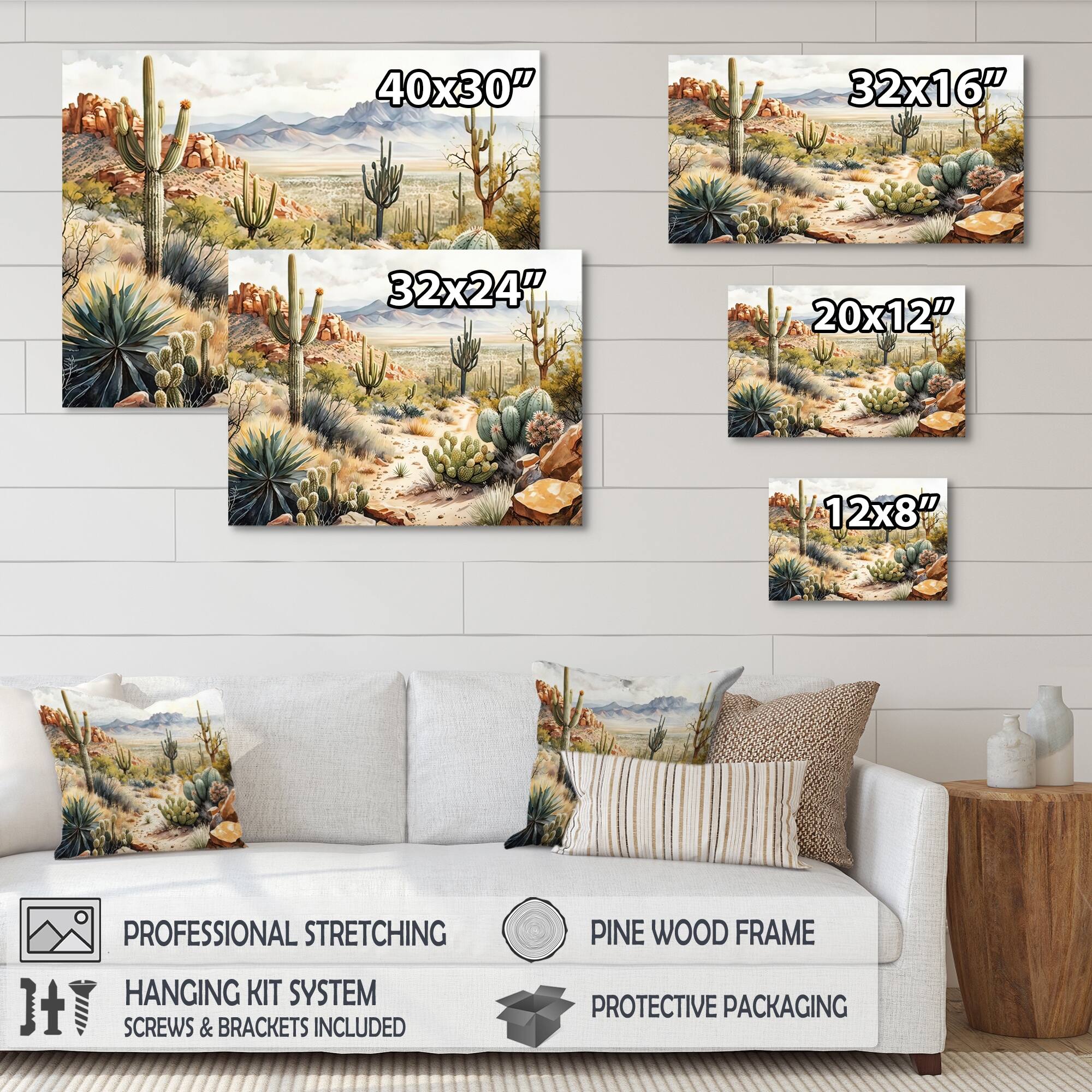 Designart 'Arizona Desert Cactus I' Southwestern Canvas Wall Art Bed