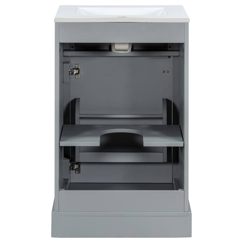 Bathroom Vanity with Ceramic Sink, Bathroom Storage Cabinet with Soft Close Door, Door-Mounted Storage Rack & Adjustable Shelf