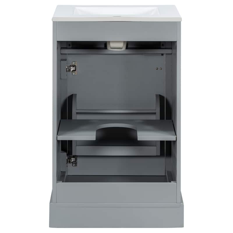 GDFStudio - Lisa Wood & Ceramic 20" Bathroom Vanity with Sink, Soft-Close Door & Storage Rack