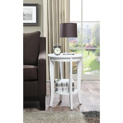 Round End Table - Rustic White Accent Table with Storage Shelf - Living Room Side Table - 24