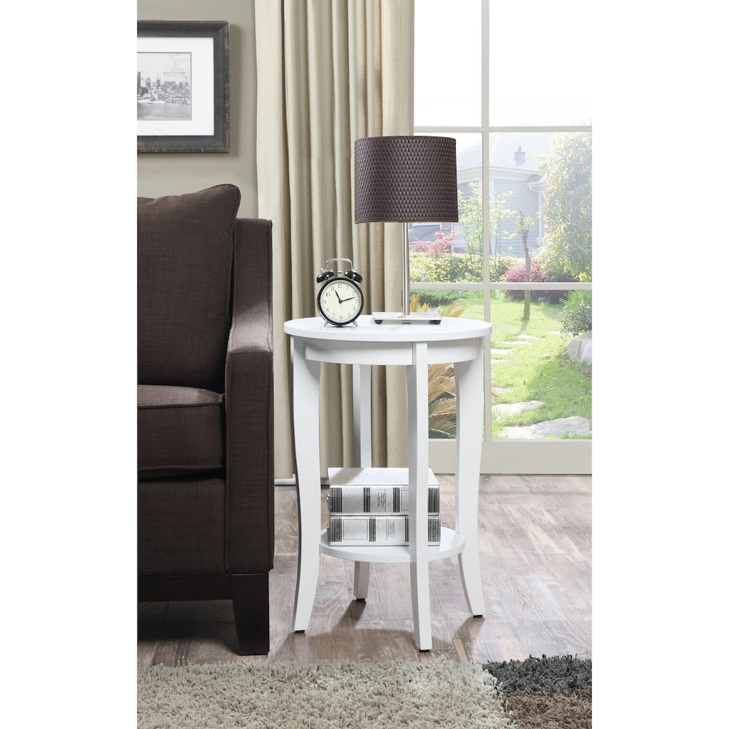 Round End Table - Rustic White Accent Table with Storage Shelf - Living Room Side Table - 24