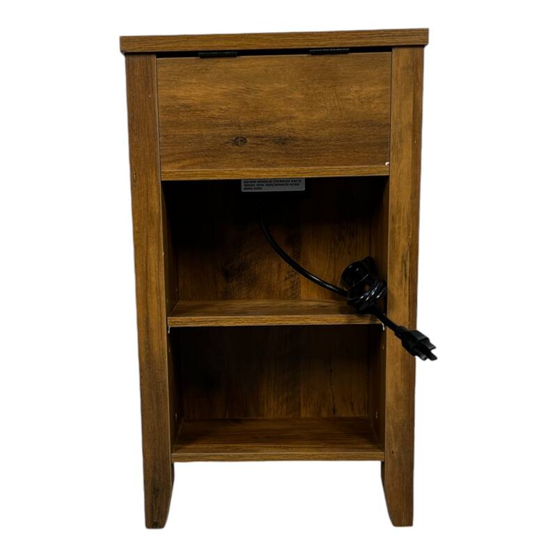 Farmhouse End Table with Charging Station,Night Stand with Barn Door and Drawer