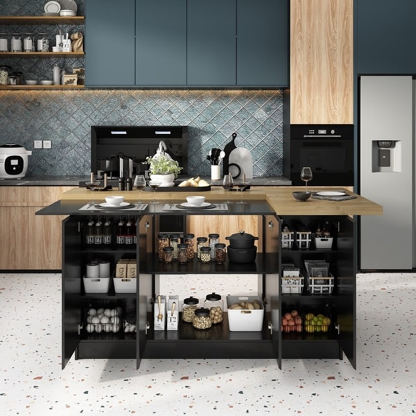 Multifunctional Kitchen Island Sociable Dining Breakfast Bar Table - 77.3"x38"