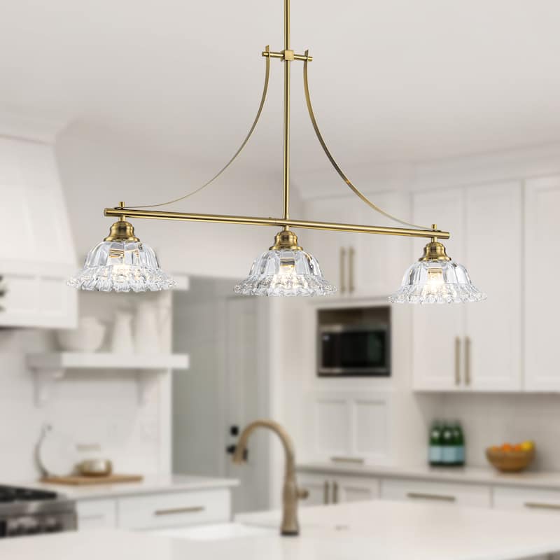 Starsky 3-Light Linear Chandelier With Floral-Inspired Shade