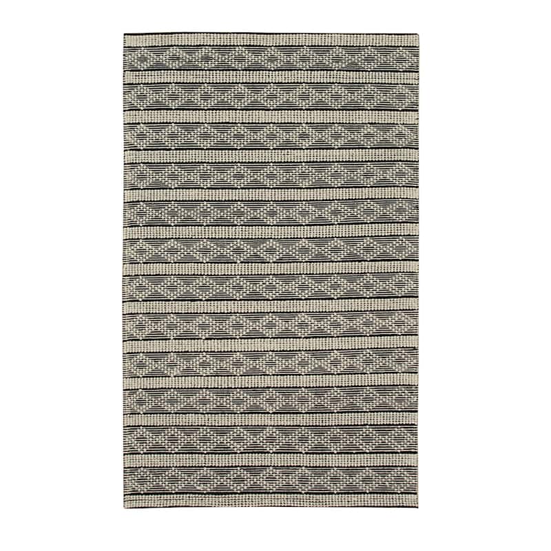 Black Contemporary Geometric Kilim Area Rug - Sleek and Modern Design