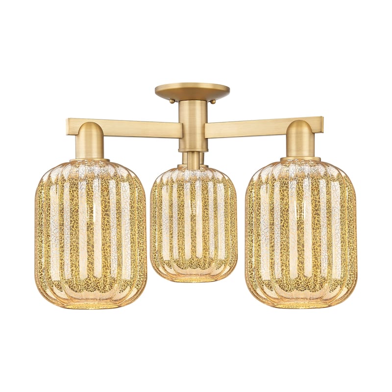 Innovations Lighting 716-3F-14-24 Preston Semi-Flush Cylinder Preston - Brushed Brass / Mercury