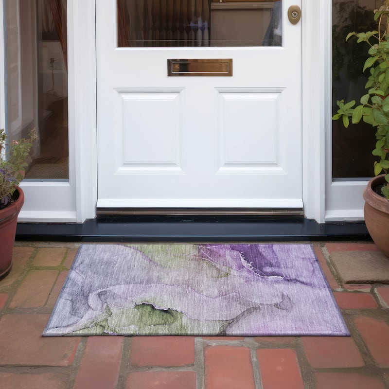 Machine Washable Indoor/ Outdoor Abstract Chantille Rug