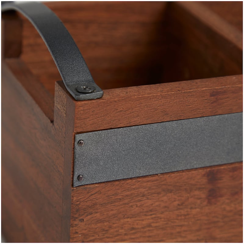 Modern Mango Wood 3 Section Tray with Black Metal Handles - Brown or Beige