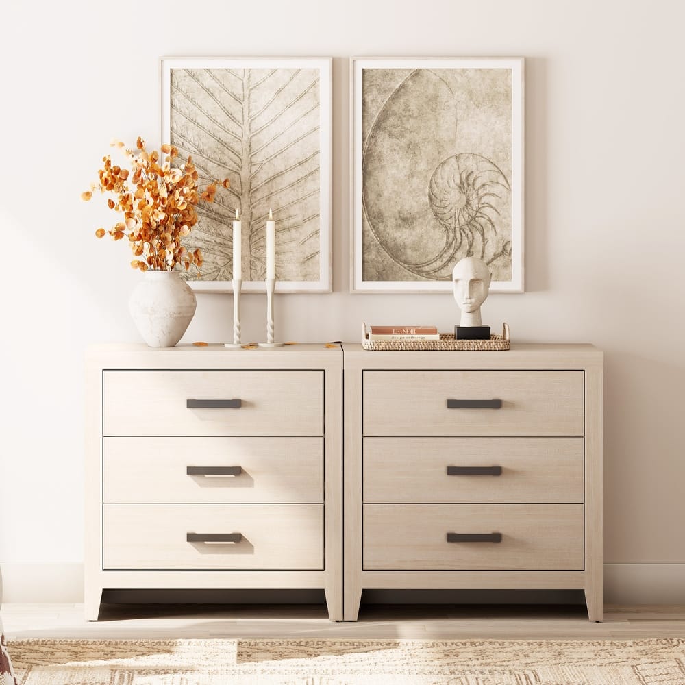 WAMPAT Farmhouse 3-Drawer Dresser, Wooden Chest of Drawers, Modern Storage Organizer & Nightstand for Bedroom, Living Room