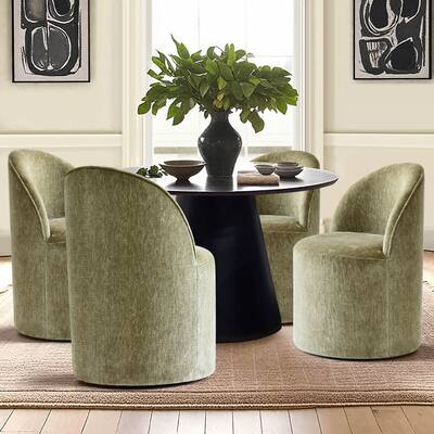 Chenille Upholstered Dining Chair with Castors (Set of 4)