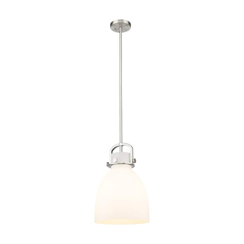 Innovations Lighting Newton Bell - 1 Light 10" Stem Hung Pendant - Satin Nickel/Matte White