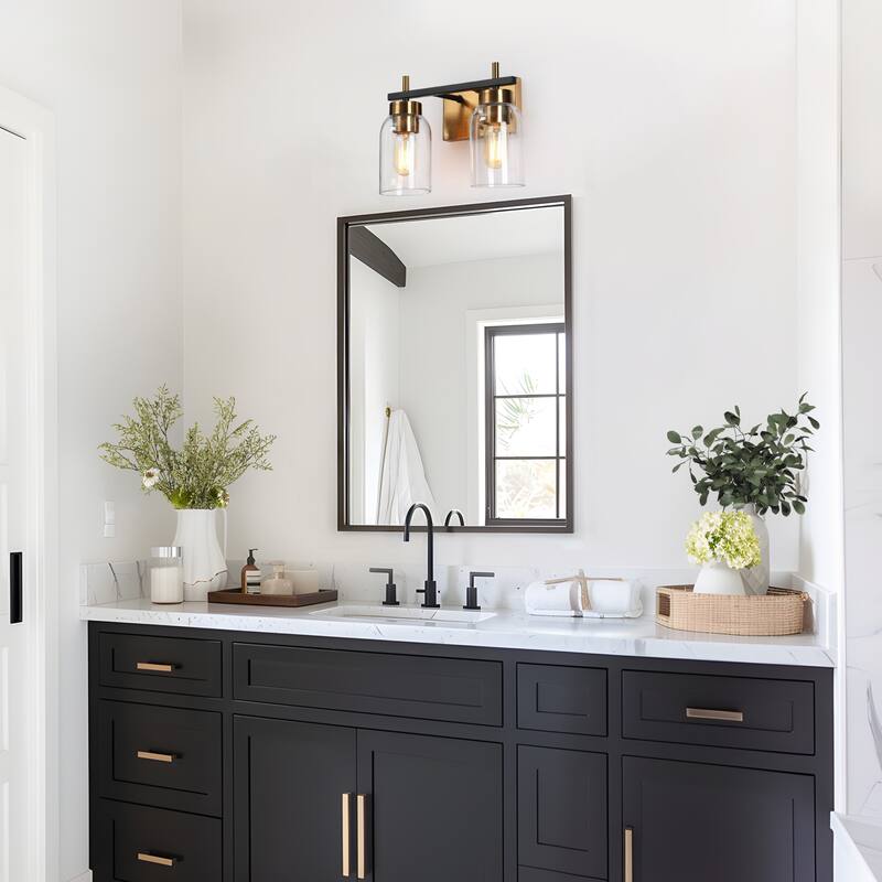 Modern Black Gold 2/3-Light Bathroom Vanity Lights Linear Wall Sconces for Powder Room