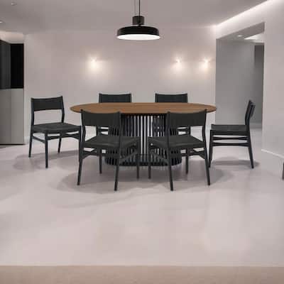 HomeRoots Seven Piece Brown and Black Oval Dining Set with Six Chairs